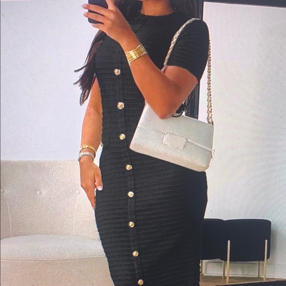Dresses & Skirts - Black Button-Front Knit Midi Dress - Elegant Everyday Style